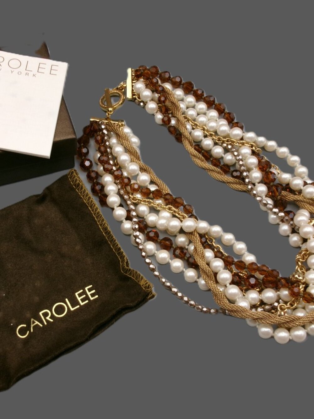 Carolee New Kette Necklace Multi Strand Torsade, Beads Faux Peals